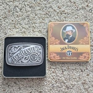 Jack Daniels Silver Logo Belt Buckle with Decorative Tin